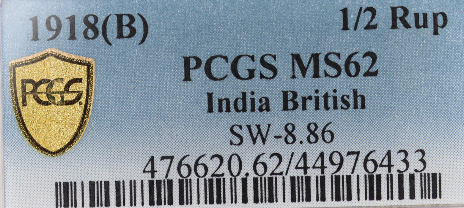 British India - 1/2 Rupee - 1918 - PCGS MS 62 - Image 3